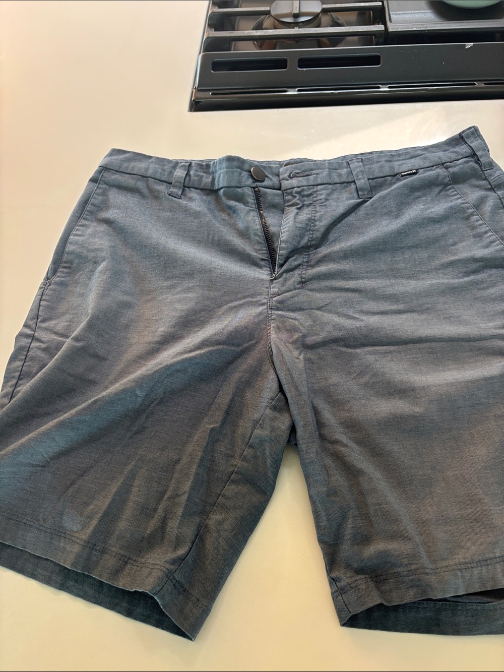 Hurley Men's Denim-Style Slate Blue Flat-Front Shorts